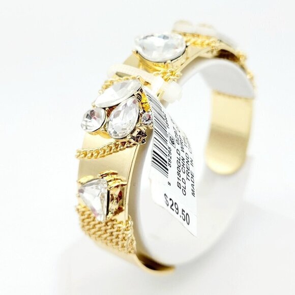 M. Haskell For INC Gold Tone Cuff Bracelet Chain Wrapped Big Rhinestones NWT - Picture 3 of 8